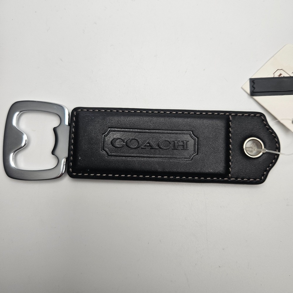 Coach Leather Bottle Opener Keychain Black‎ Silver Tone Hardware New With Tag - Picture 2 of 8